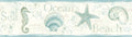 Chesapeake Island Teal Teal Seashells Border Prepasted Non Woven Blend Wallpaper, 6-in by 15-ft, 7.5 sq. ft.