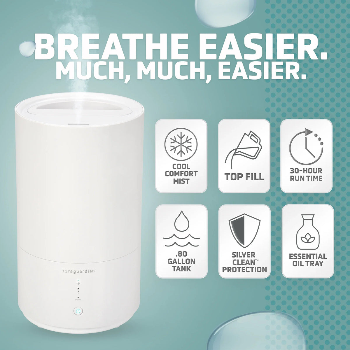 Pure Guardian 30-Hour 0.80 Gal. Cool Mist Ultrasonic Humidifier with Aroma Tray, 330 Sq. ft. H950AR