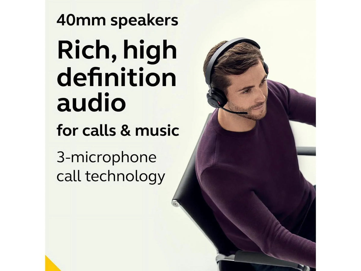 Jabra Evolve2 65 USB-A UC Stereo with Charging Stand - Black Wireless Headset / Music Headphones