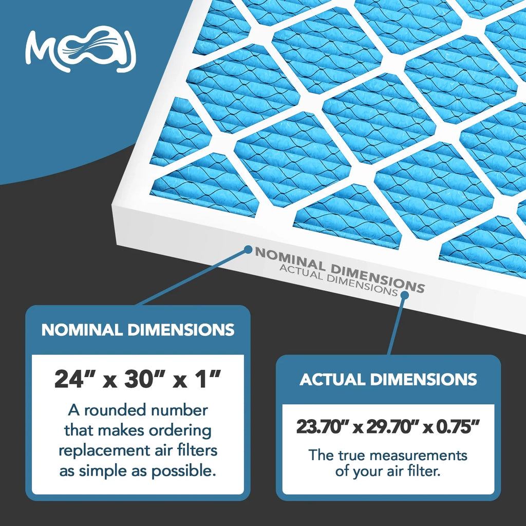 24x30x1 Air Filter (6-PACK) | MERV 11 | MOAJ Premium Allergen Defense | BASED IN USA | Pleated Replacement Air Filters for AC & Furnace Applications | Actual Dimensions: 23.70" x 29.70" x 0.75" (in.)