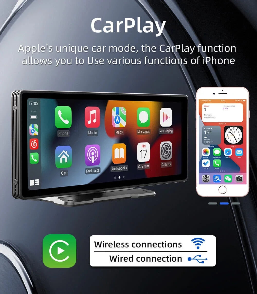 Portable Car Stereo Wireless Apple CarPlay & Android Auto, Car Radio 10.26" Touchscreen, Bluetooth5.0, Mirror Link, Maps Navigation, Voice Control,AUX Cable Vehicles