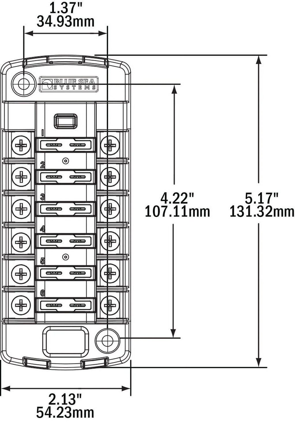 Blue Sea 5037 ST Blade Fuse Block Witho Cover - 6 Circuit Independent Witho Negative Bus