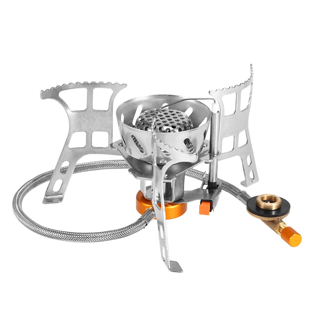 Meterk Portable Windproof Camping Gas Outdoor Cooking Foldable Split with Gas Conversion Head Adapter