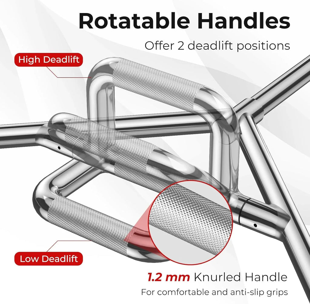 Olympic Hex Bar, Folding Trap Bar 56" Chrome Finish Hex Weight Lifting Bar Deadlift Bar With Two-Handle, For Squats, Deadlifts, Shrugs Power Pulls, 800Lbs Weight Capacity