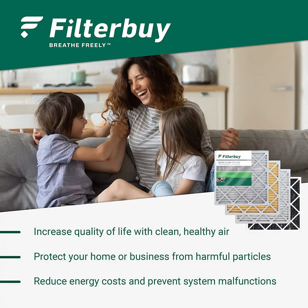 Filterbuy 20x24x1 MERV 13 Pleated HVAC AC Furnace Air Filters (5-Pack)