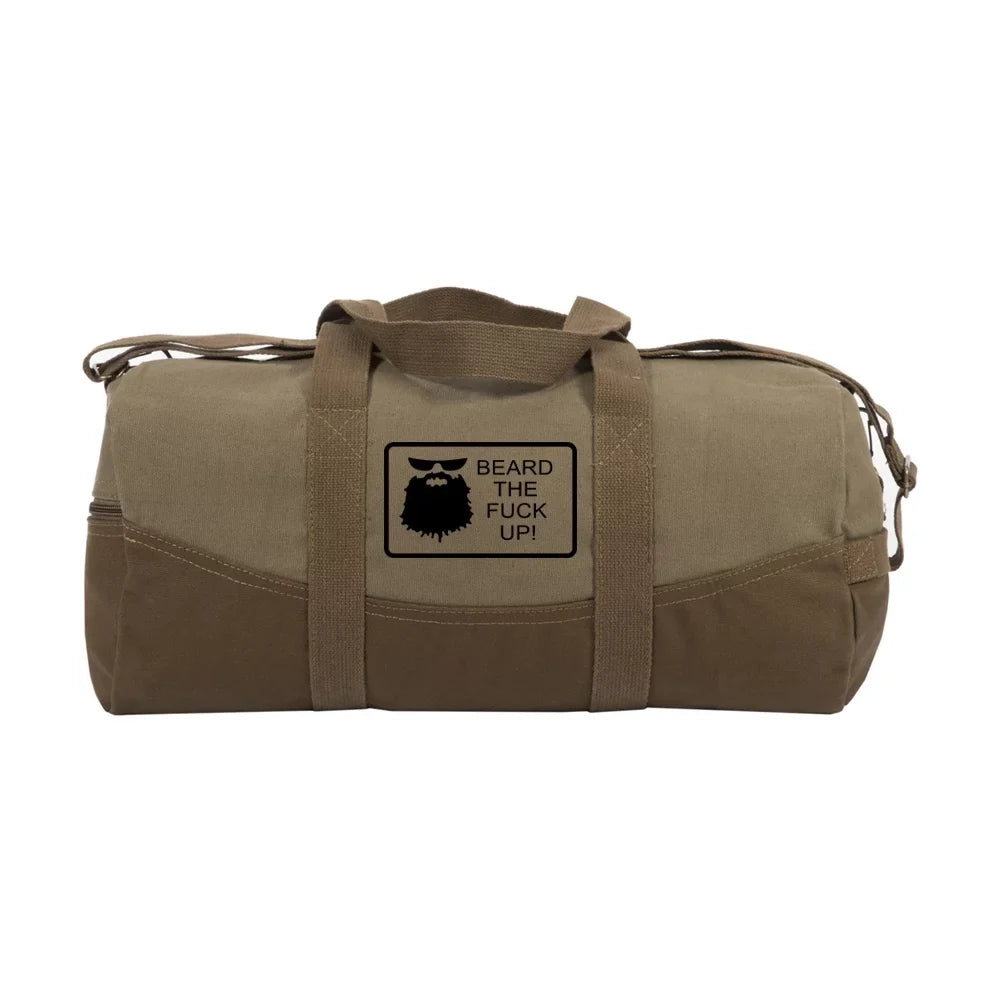 Beard the F Up Two Tone Brown 19" Canvas Sport Travel Weekender Duffel Bag