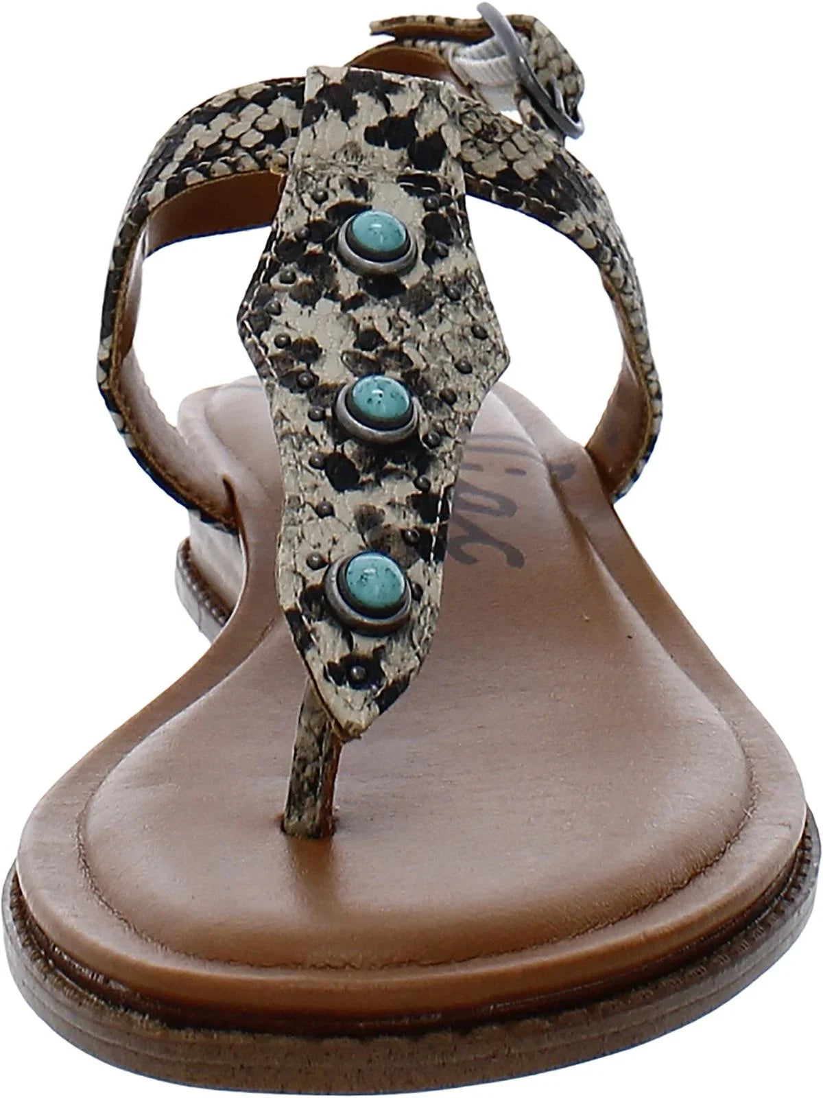 Zodiac Womens Giselle Snake Print Beaded T-Strap Sandals