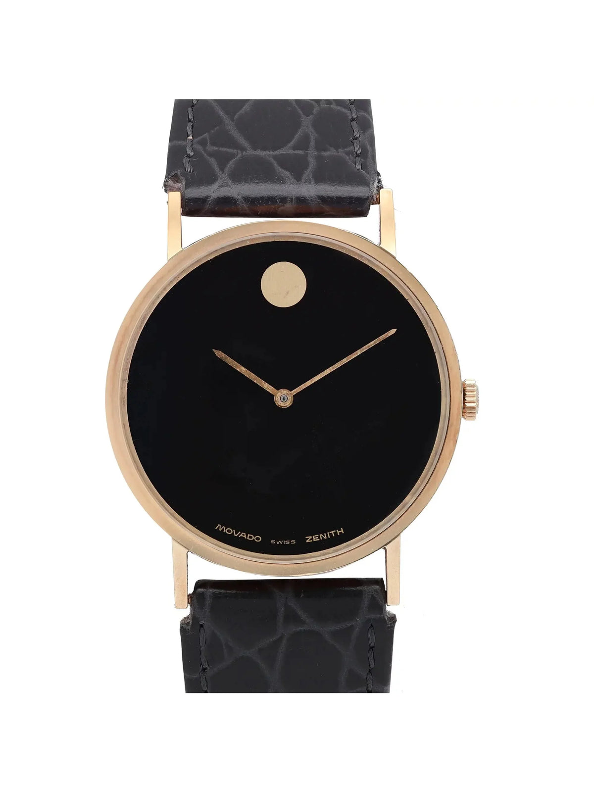 Movado Museum 33mm 14K Yellow Gold Black Dial Zenith Hand Wind Vintage Watch