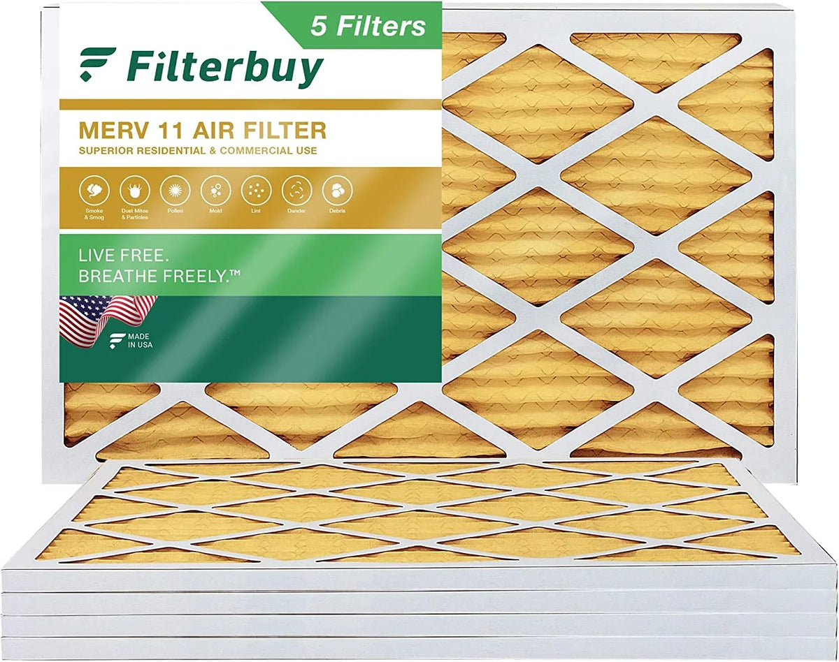 Filterbuy 20x30x1 MERV 11 Pleated HVAC AC Furnace Air Filters (5-Pack)