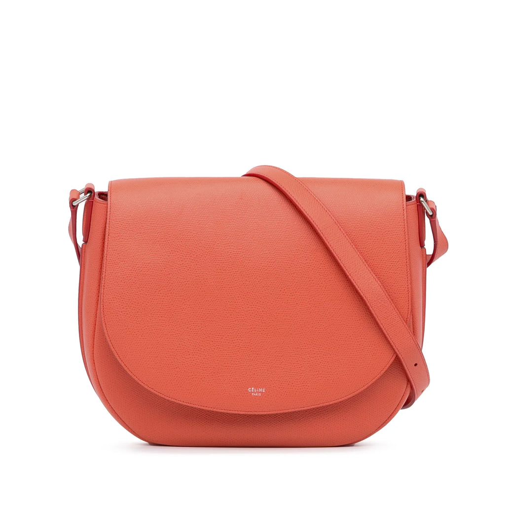 Pre-Owned Authenticated Celine Trotteur Messenger Bag Calf Leather Orange Crossbody Bag Unisex (Good)