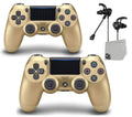 PlayStation 4 Wireless 2 Controller Bundle - Gold DualShock - Like New With Earbuds BOLT AXTION