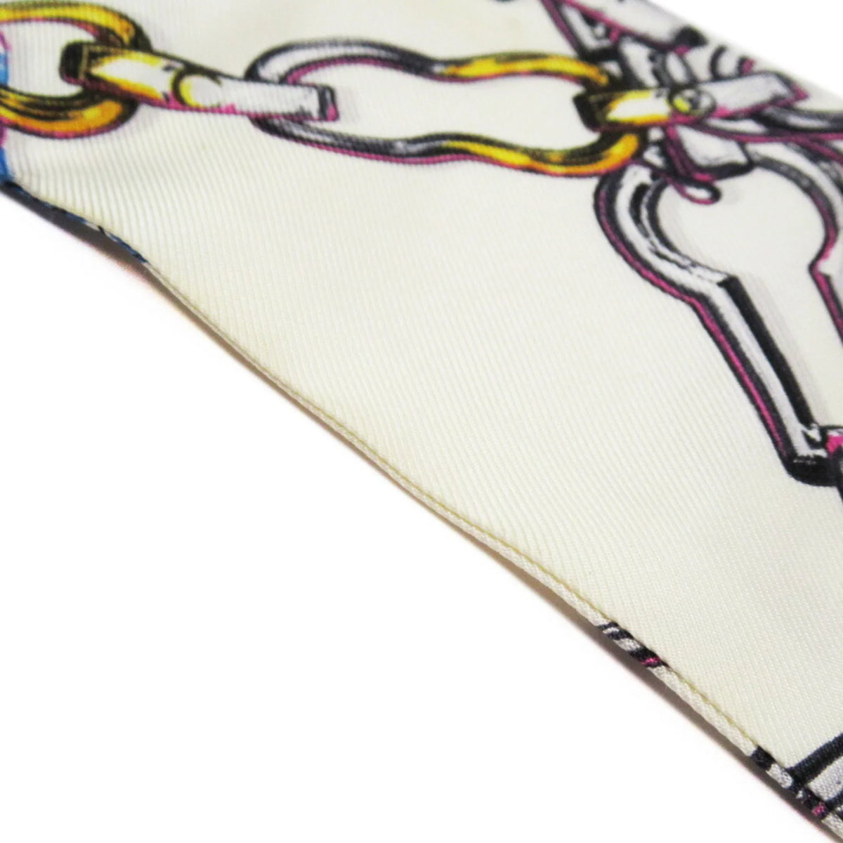 Pre-Owned Louis Vuitton Bandeau Ribbon Scarf Ivory x Blue 100% Silk MP1691 (Good)