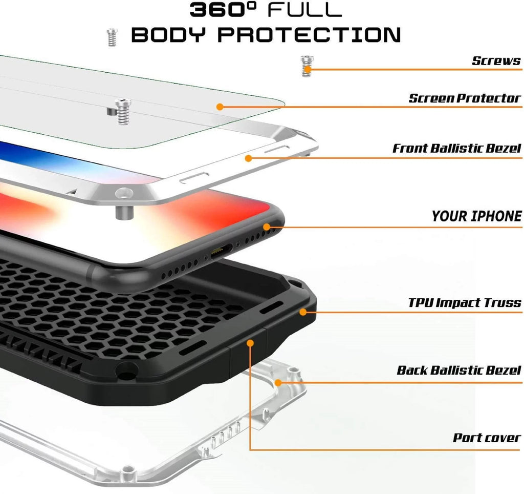 Gorilla Glass Aluminum Metal iPhone 6s Plus Case (White) Heavy Duty Military Grade Shockproof and Scratch Resistant Protection, Rugged Outdoor Travel