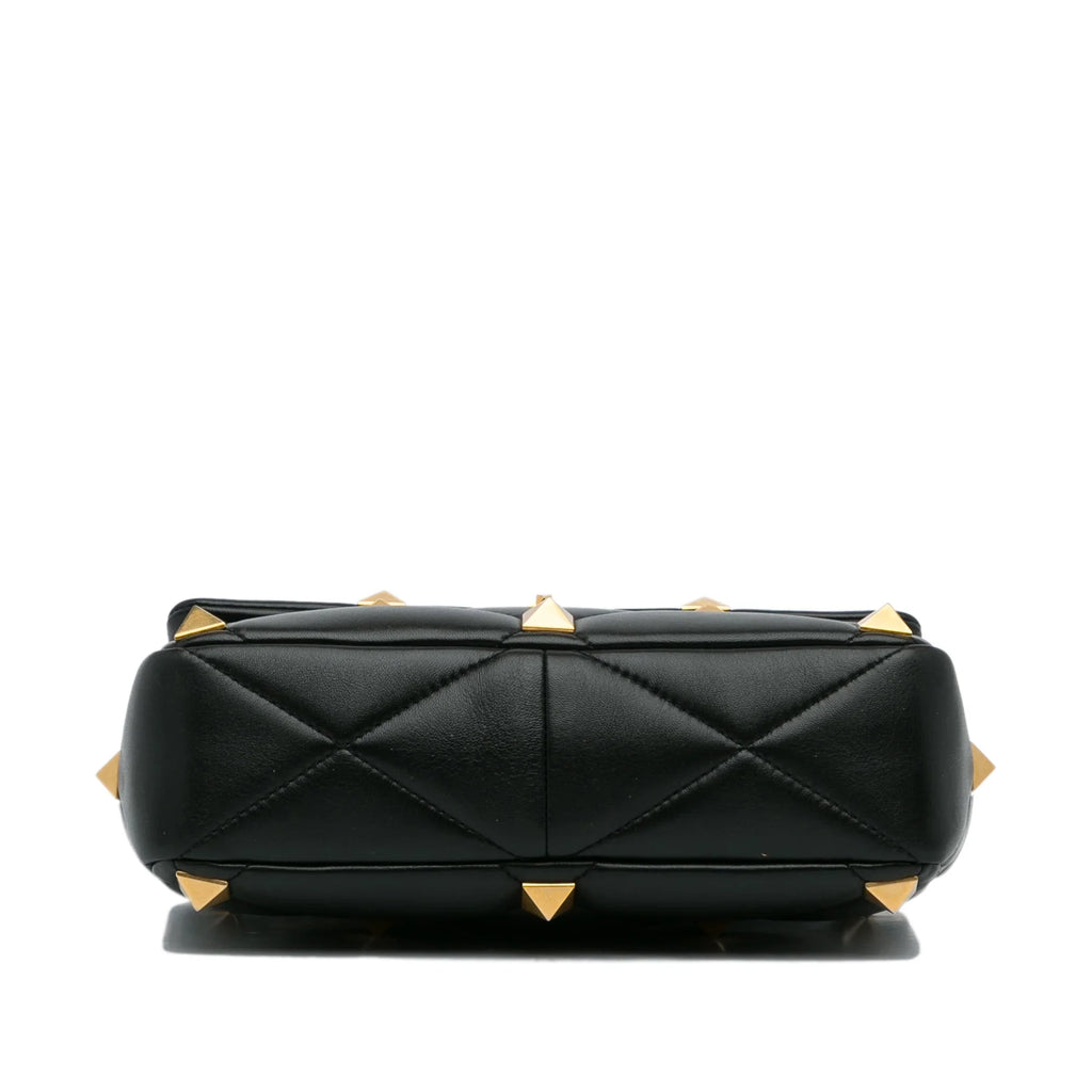 Pre-Owned Authenticated Valentino Medium Roman Stud Satchel Calf Leather Black Unisex (Good)