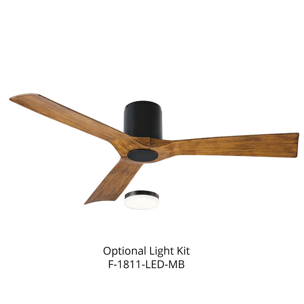 Aviator Indoor and Outdoor 3-Blade Smart Flush Mount Ceiling Fan 54in Matte Black Distressed Koa with Remote Control (Light Kit Sold Separately)