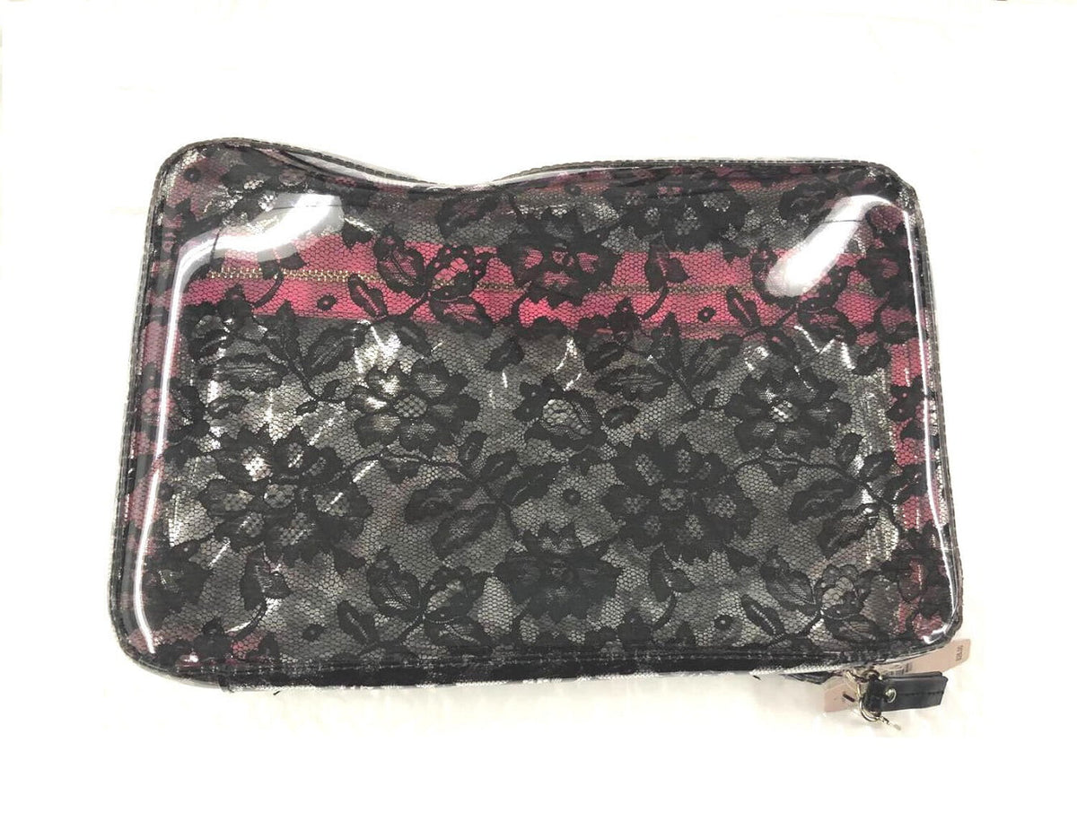 Victoria's Secret Makeup Cosmetic Bag Clear Black Lace Print New