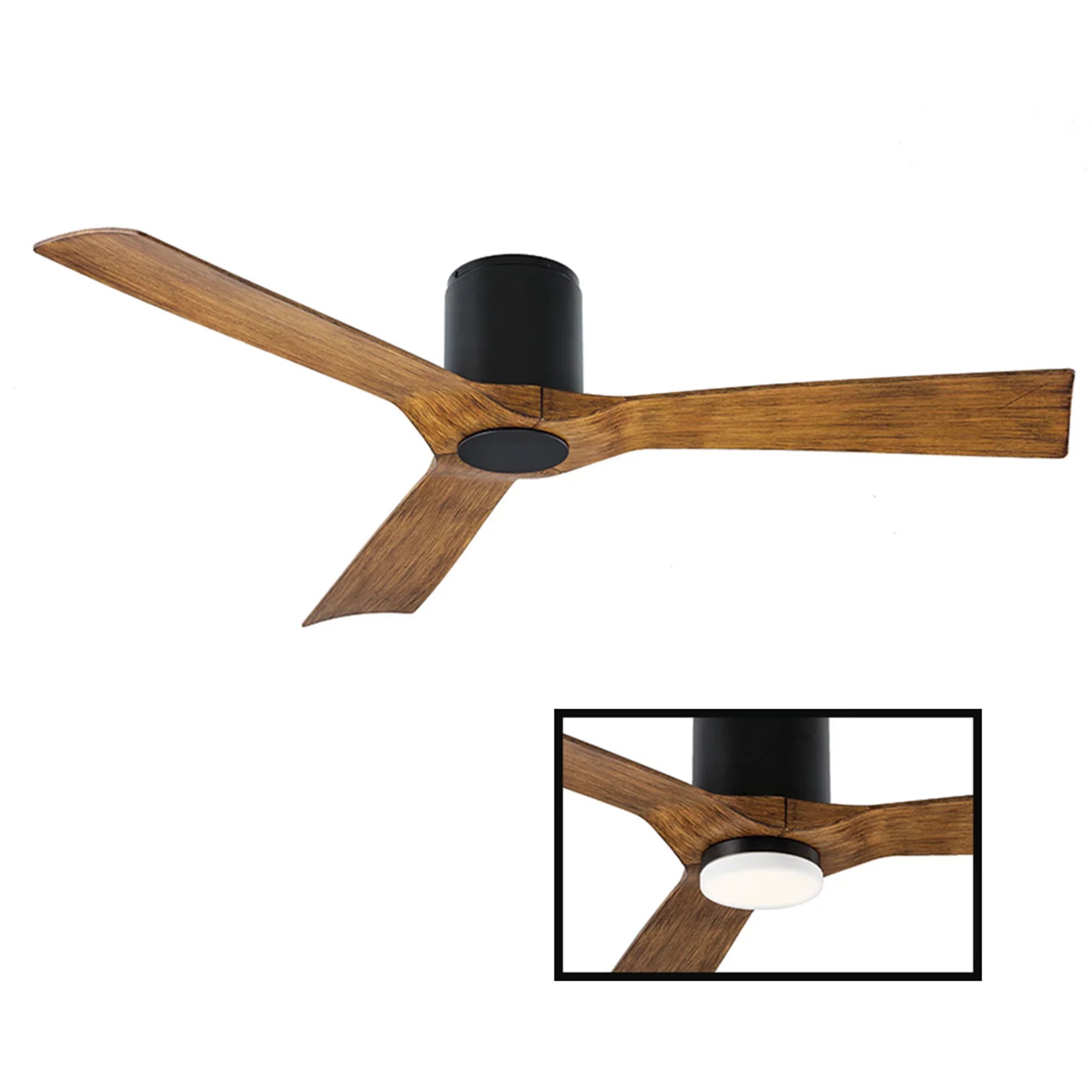 Aviator Indoor and Outdoor 3-Blade Smart Flush Mount Ceiling Fan 54in Matte Black Distressed Koa with Remote Control (Light Kit Sold Separately)
