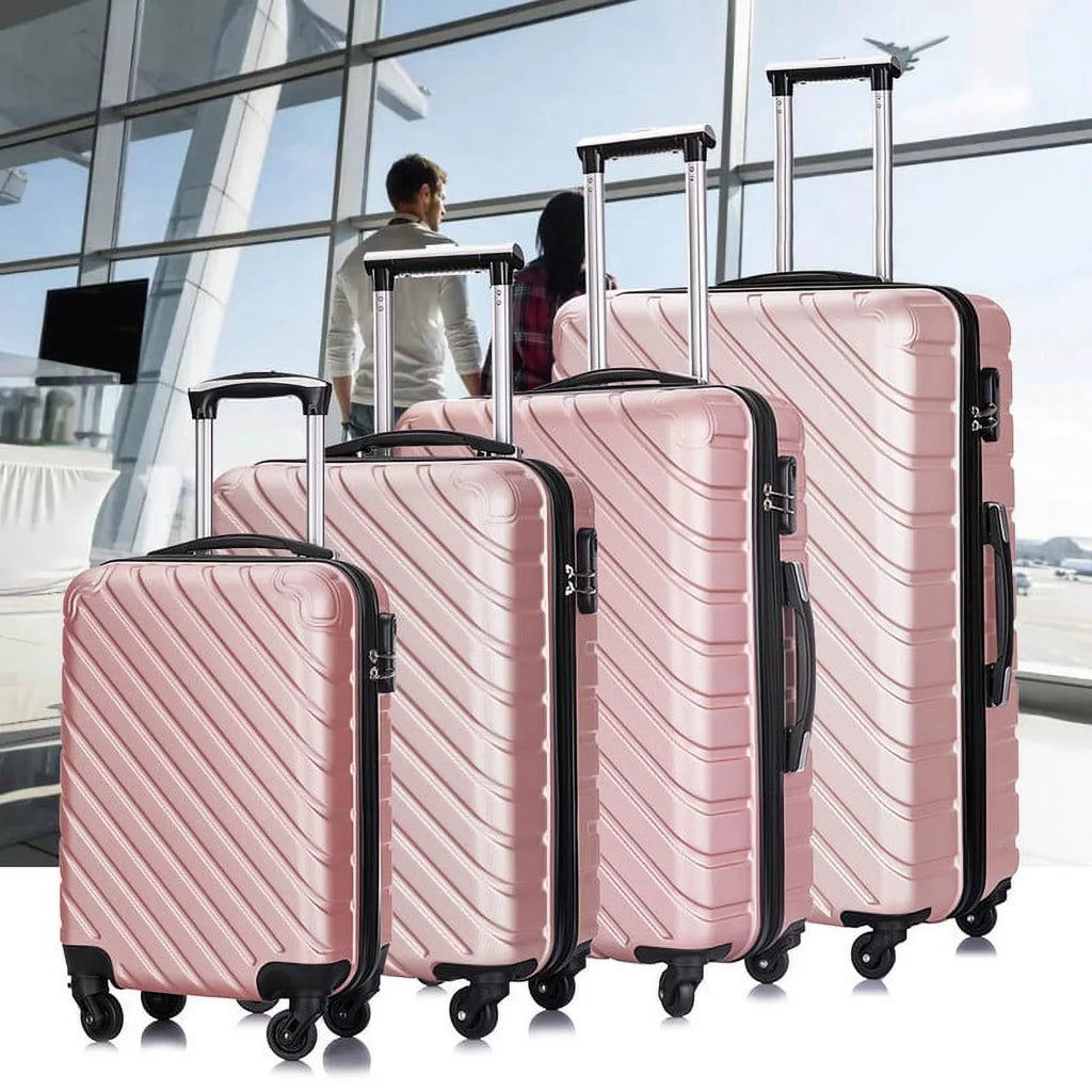 4 Piece Hardshell Luggage Sets,Travel Suitcase,Carry On Luggage with Spinner Wheels Free Cover&Hanger Inside rose gold