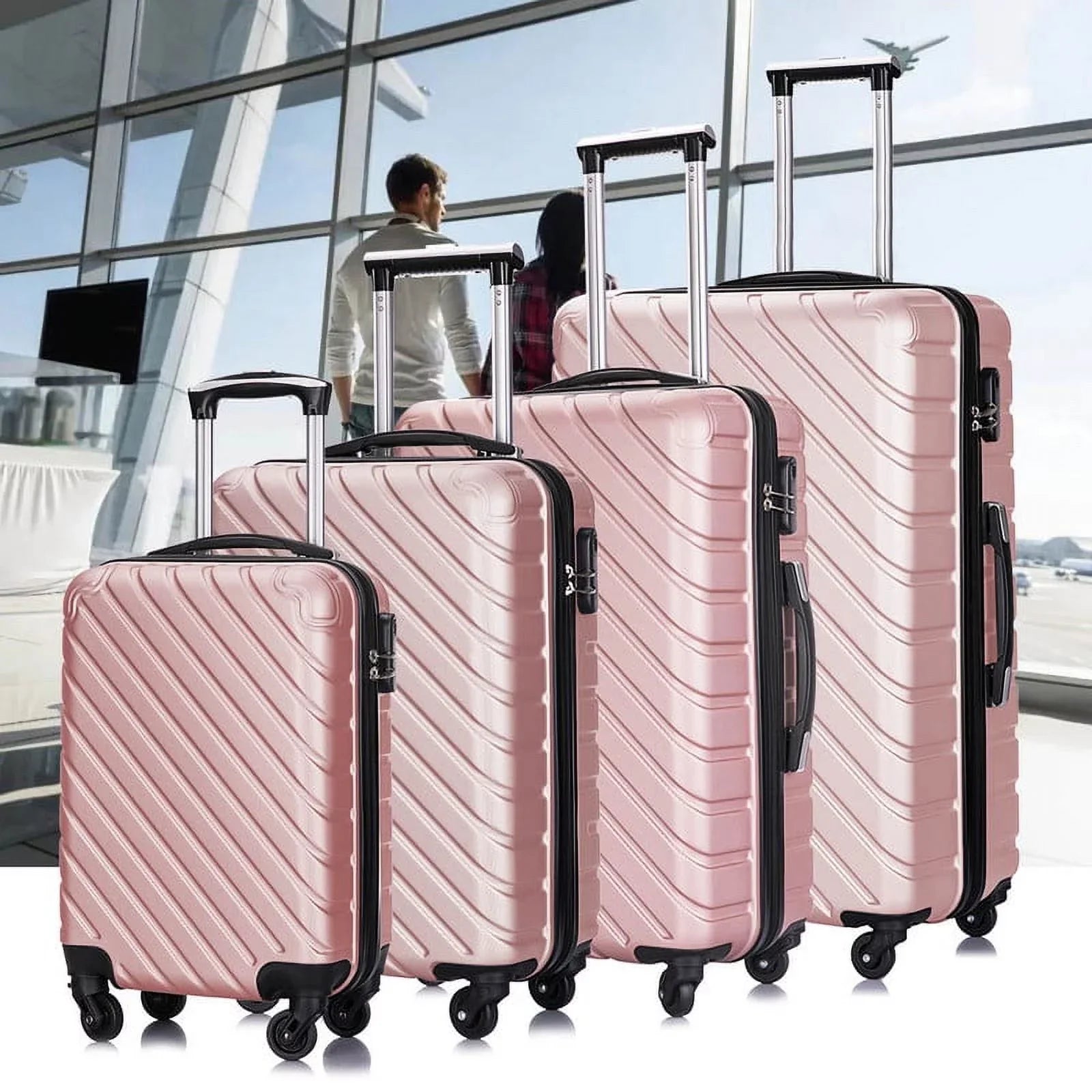 4 Piece Hardshell Luggage Sets,Travel Suitcase,Carry On Luggage with Spinner Wheels Free Cover&Hanger Inside rose gold