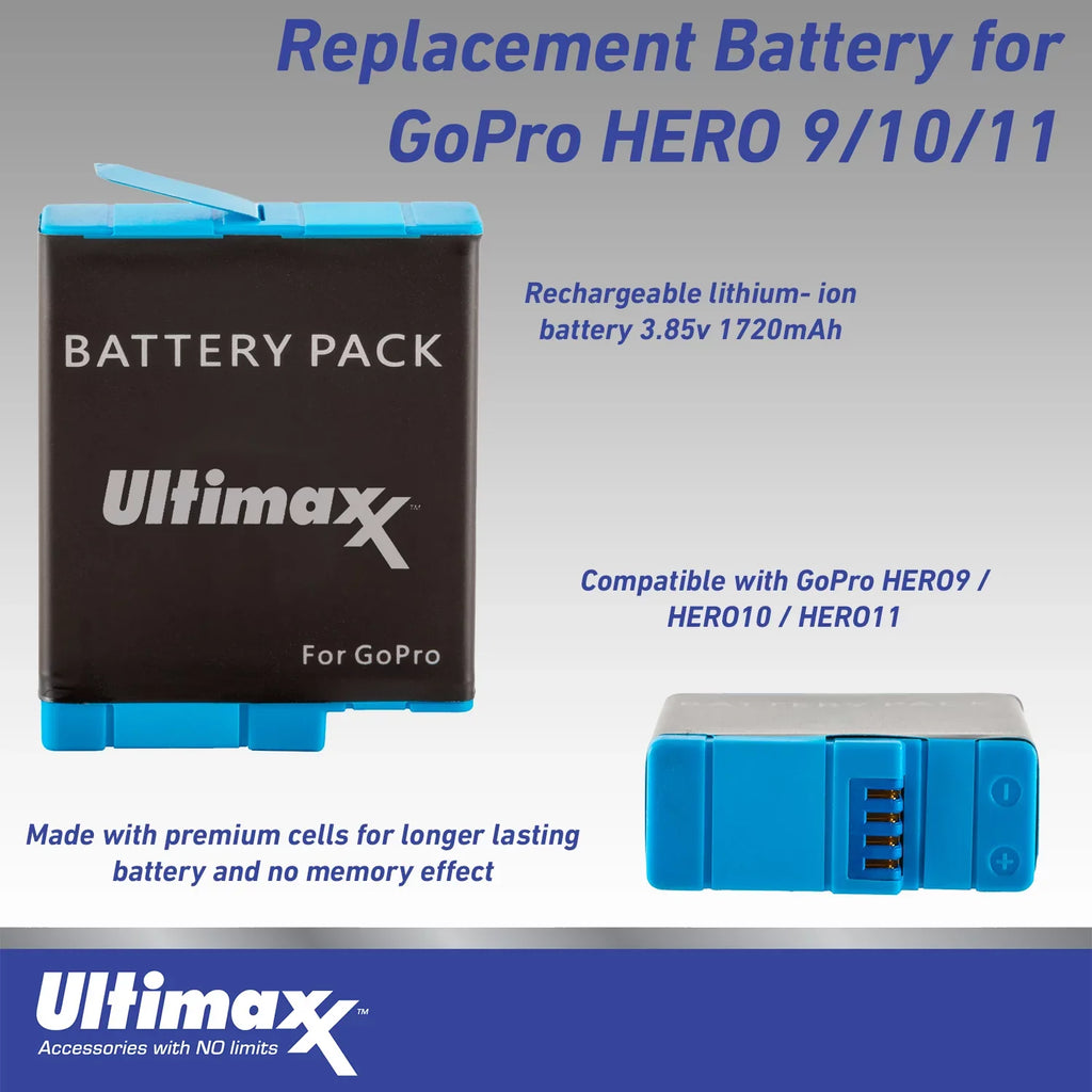 Ultimaxx Essential GoPro HERO10 (Hero 10) Black Bundle - Includes: 2x Replacement Batteries, Dual USB Charger, Water-Resistant Action Camera Case & Much More