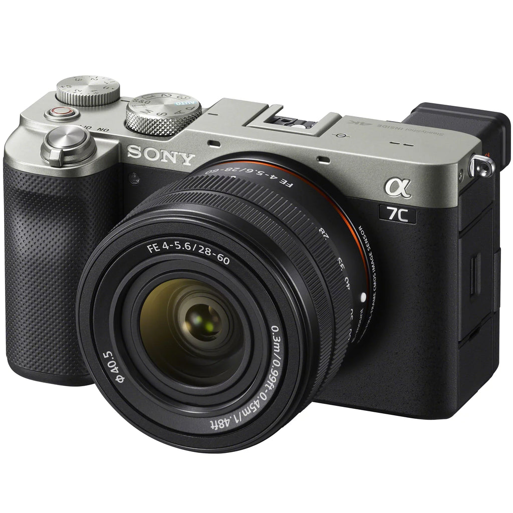 Sony a7C Mirrorless Full Frame Camera Alpha 7C Body with 28-60mm F4-5.6 Lens Kit Silver ILCE7CL/S Bundle with Deco Gear Case + Extra Battery + Flash + Filters + Macro & Telephoto Lenses + Accessories