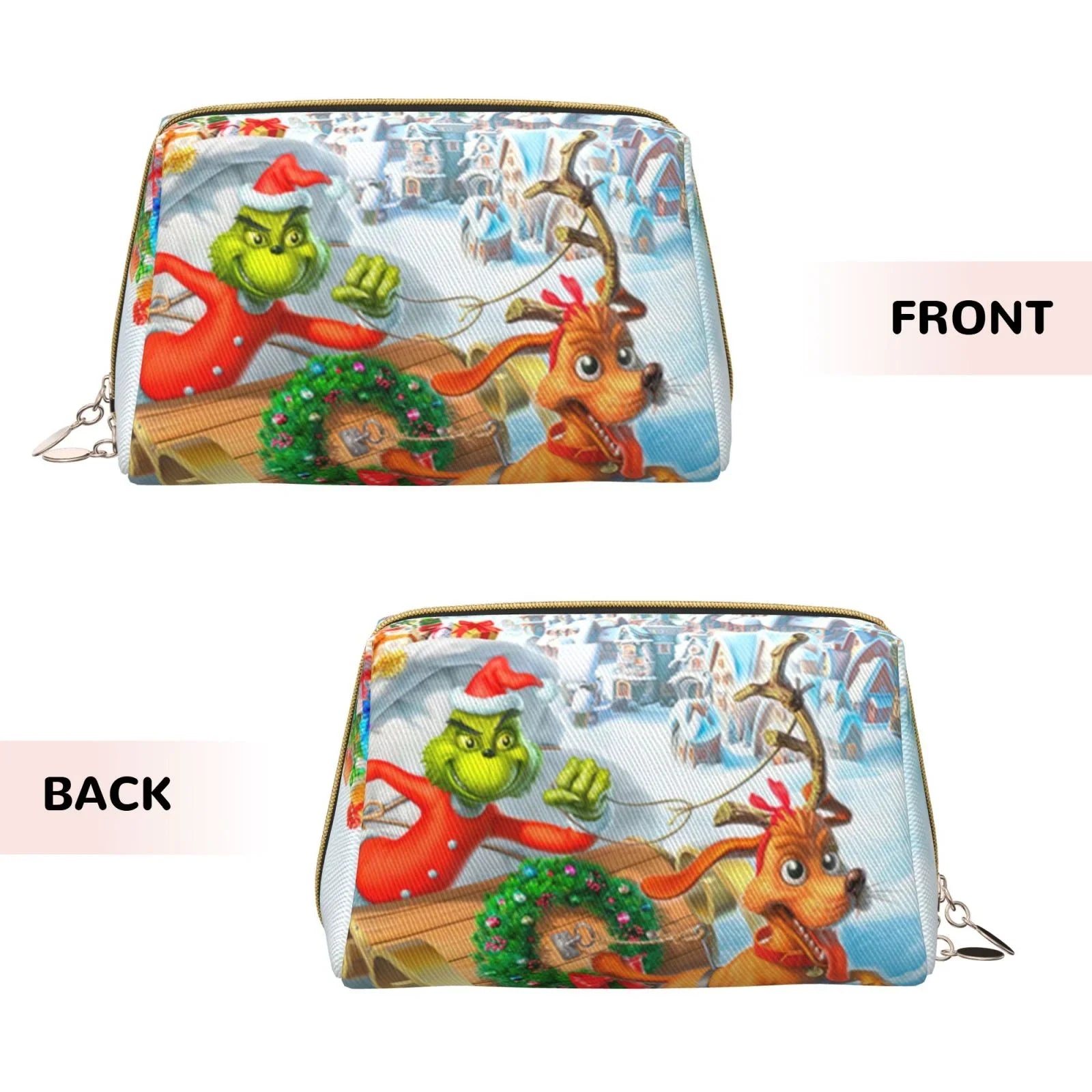 The Grinch Christmas Adventures Cosmetic Bag Makeup Organizer Leather Portable Pouch Gift Travel Toiletry Bag Storage Purse