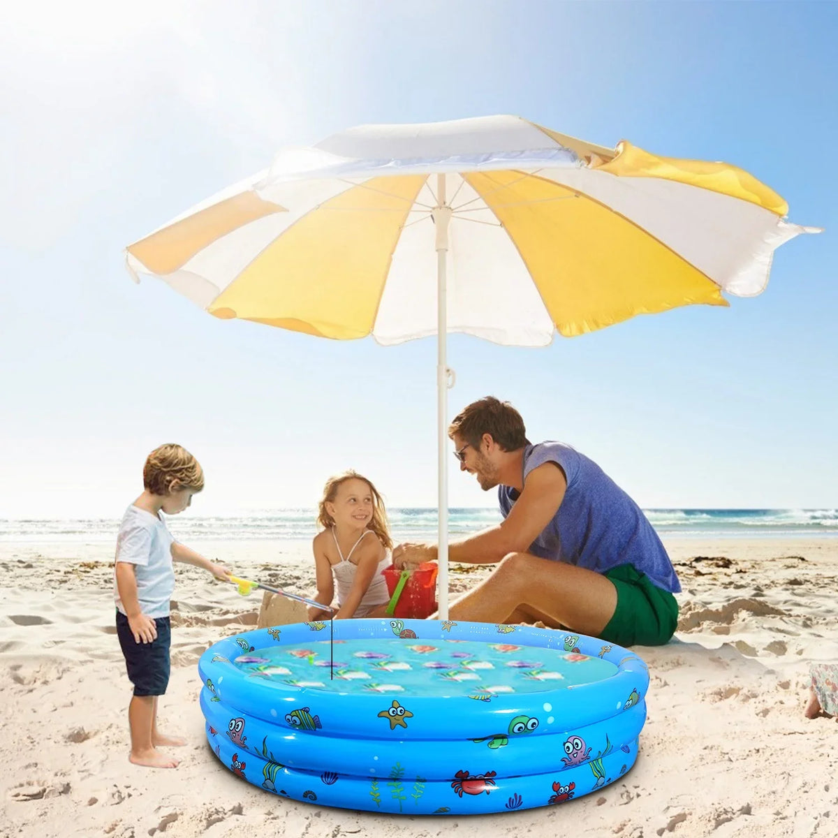 iMounTEK Kid Family Pool, 51x13” Inflatable Swimming Pool for 3 Kids with 4 Bottom Water Drain Plug