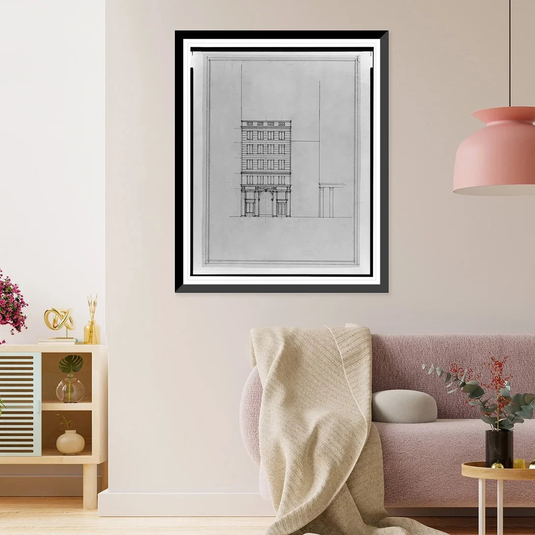 Historic Framed Print, [Two office buildings for B.F. Saul, 15th Street, N.W. (lots 69 and 10, square 218), McPherson Square, Washington, D.C. Front elevation] - 2, 17-7/8" x 21-7/8"