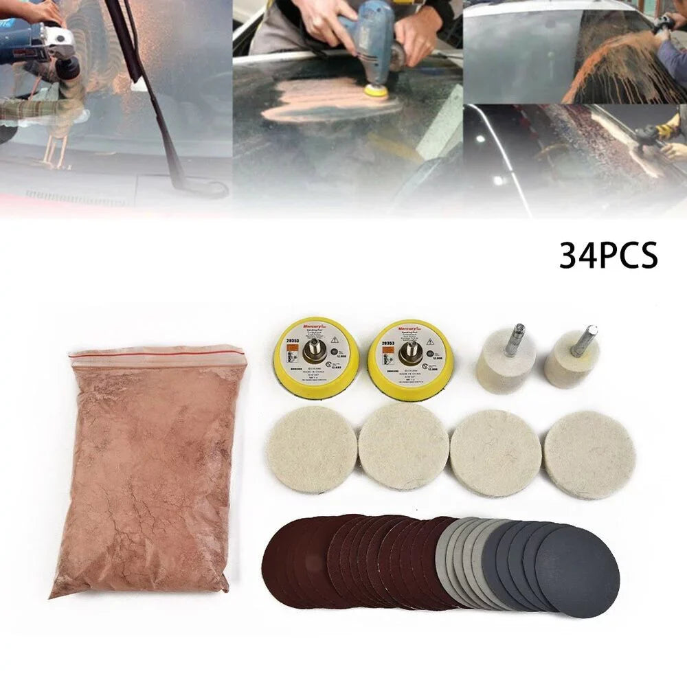 New Deep Scratch Remover,Glass Polishing Kit 8OZ Cerium Oxide & 2 Wheel Pad U