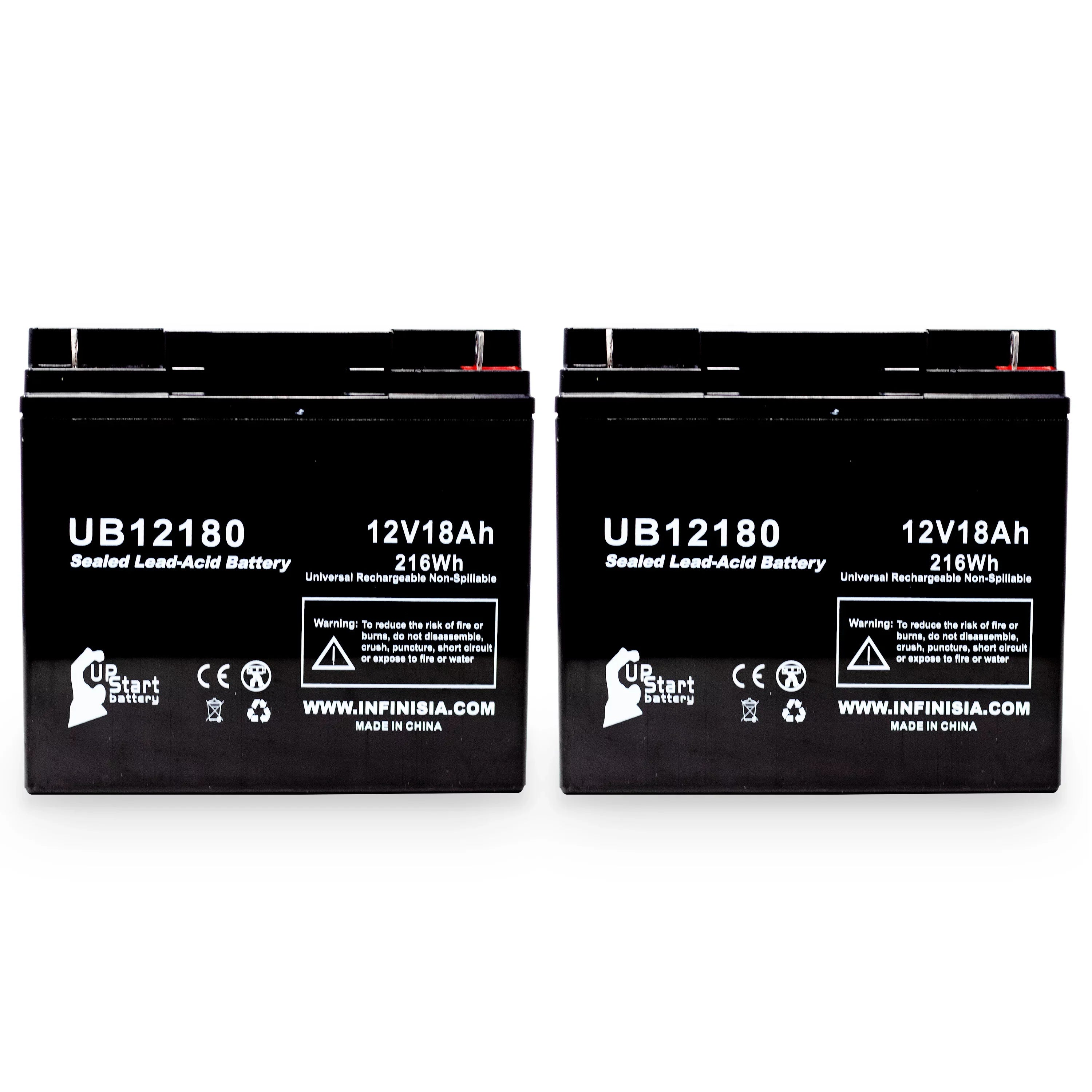 2x Pack - Compatible GS / Portalac PX12180 Battery - Replacement UB12180 Universal Sealed Lead Acid Battery (12V, 18Ah, 18000mAh, T4 Terminal, AGM, SLA)