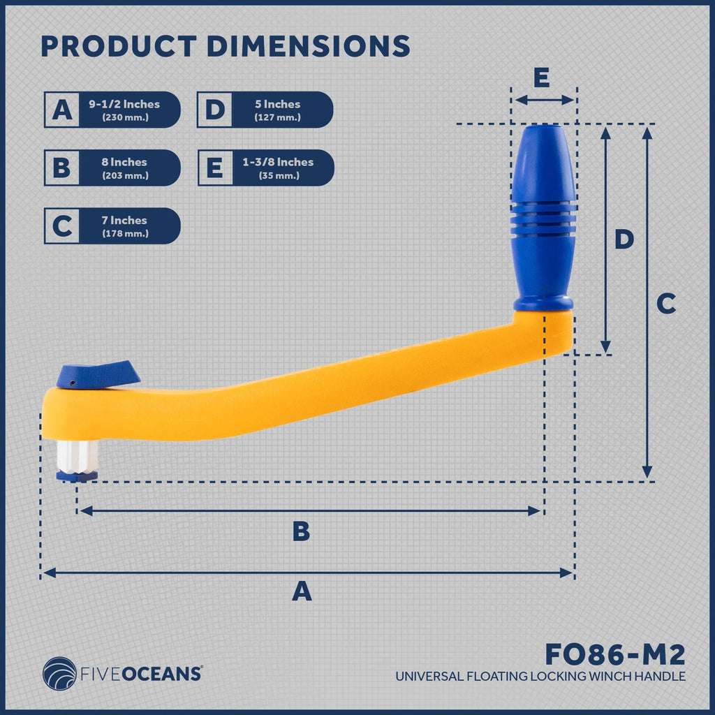 Five Oceans 8" Sailboat Winch Handle, 2-Pack Universal Floating Winch Handle, Lock�in Mechanism, Orange and Blue, Lightweight and Strong, Fiberglass Reinforced Plastic - FO86-M2