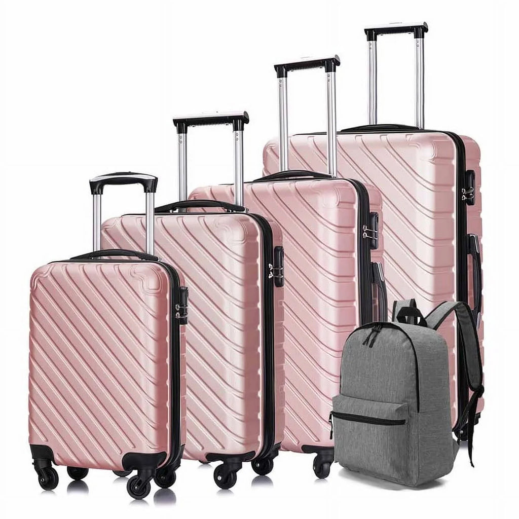 4 Piece Hardshell Luggage Sets,Travel Suitcase,Carry On Luggage with Spinner Wheels Free Cover&Hanger Inside rose gold