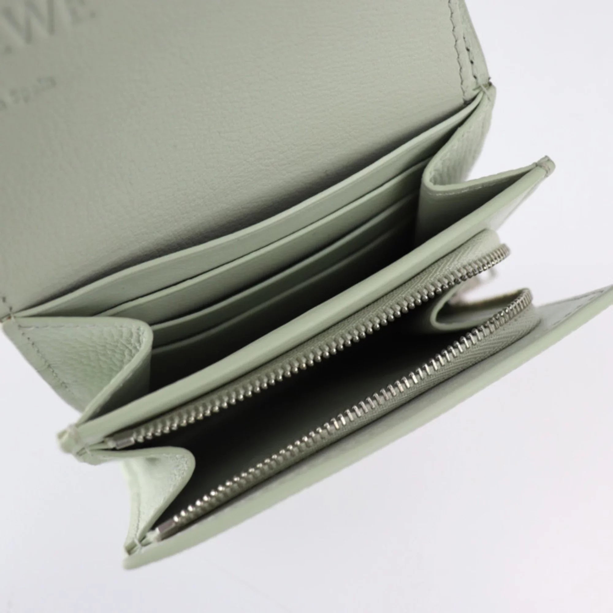 Pre-Owned LOEWE Loewe ANAGRAM COMPACT FLAP WALLET Anagram compact flap wallet folio C821L57X01 leather light green series silver metal fittings L-shaped fastener (Good)