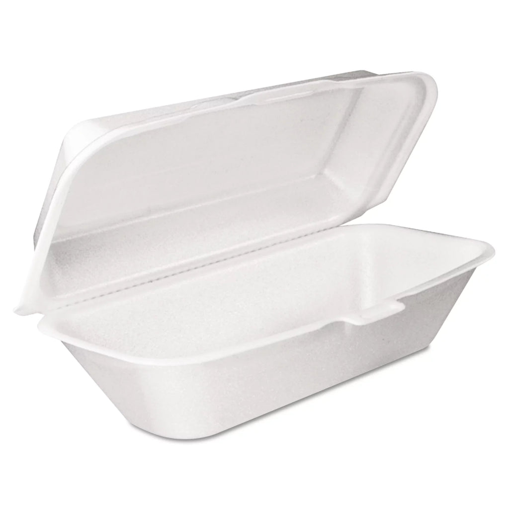 Dart Foam Hinged Lid Container, Hoagie Container with Removable Lid, 5.3 x 9.8 x 3.3, White, 125/Bag, 4 Bags/Carton -DCC99HT1R