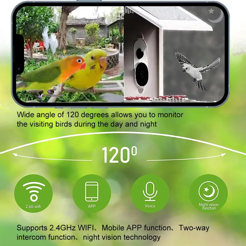 WIFI Smart Bird Feeder Camera 1080P Auto Capture Bird Video and Motion Detection Real-time Notification AI Identify Bird Species IP65 Waterproof 128G TF Cards