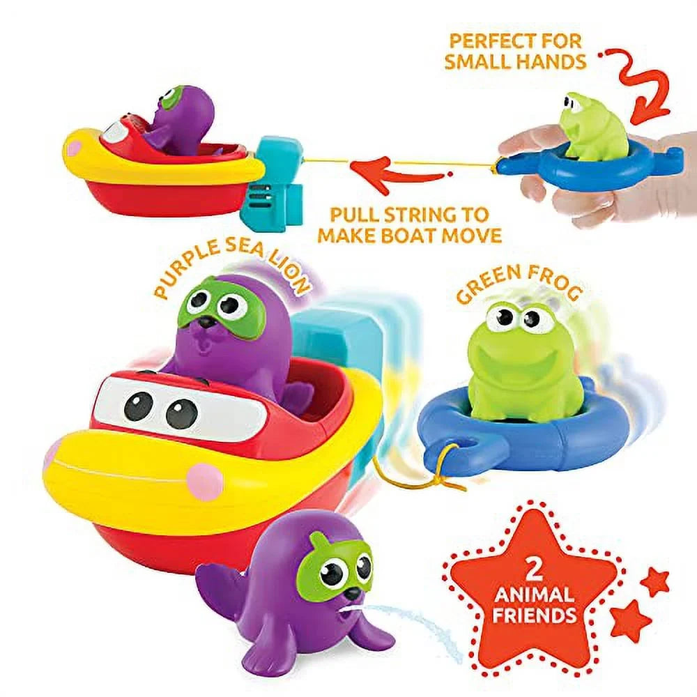 KiddoLab Pull 'N Go Boat Seat - Bath Toys for Boys & Girls - Toy Boats for Babies, Kids & Toddlers - Bathtub & Pool Playtime Floating Accessories - Child-Safe & Durable Plastic, No Batteries Needed