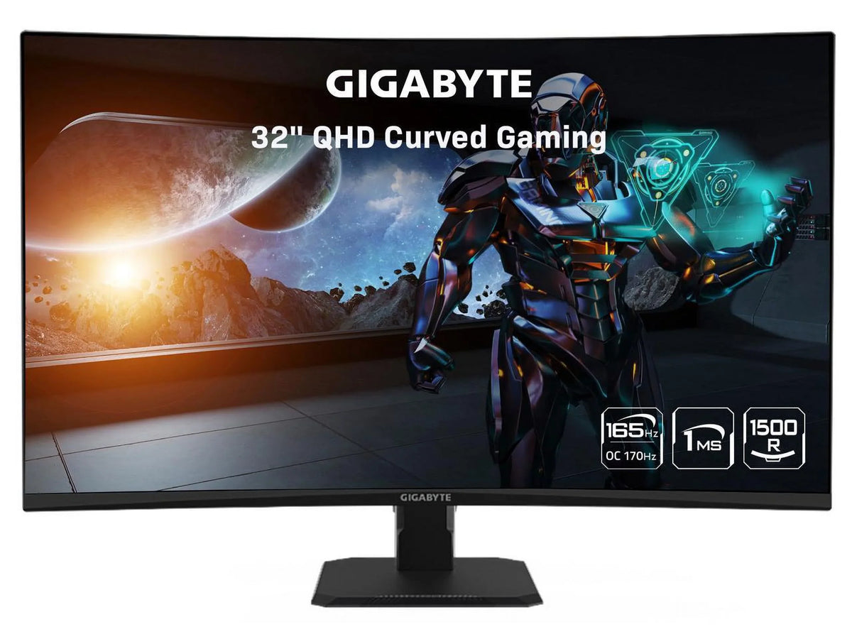 GIGABYTE GS32QC 31.5" 165Hz 1440P Curved Gaming Monitor, 2560x1440 VA 1500R Display, 1ms (MPRT) Response Time, HDR Ready, 1x Display Port 1.4, 2x HDMI 2.0