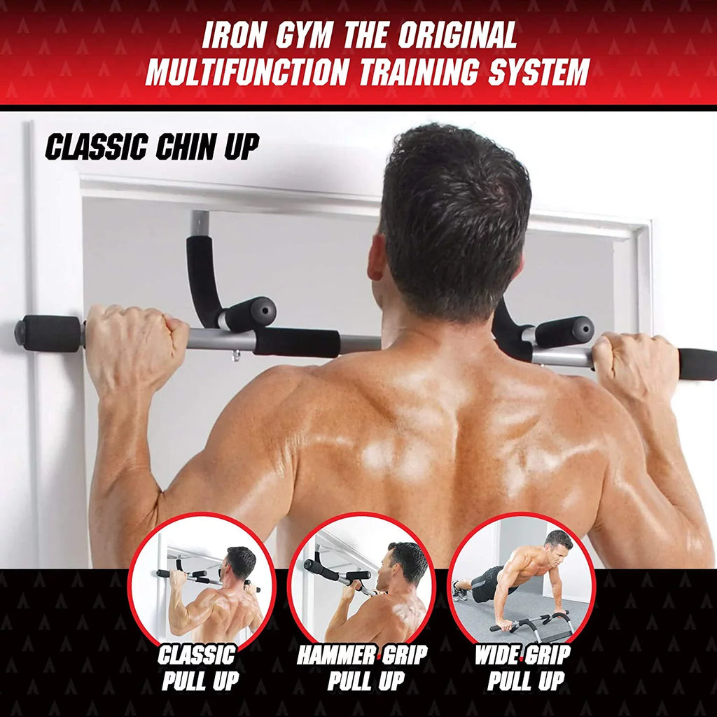 Delaman Iron Gym Pull Up Bars - Total Upper Body Workout Bar for Doorway, Adjustable Width Locking, No Screws Portable Door Frame Horizontal Chin-up Bar, Fitness Exercise & Training Equipment for Home