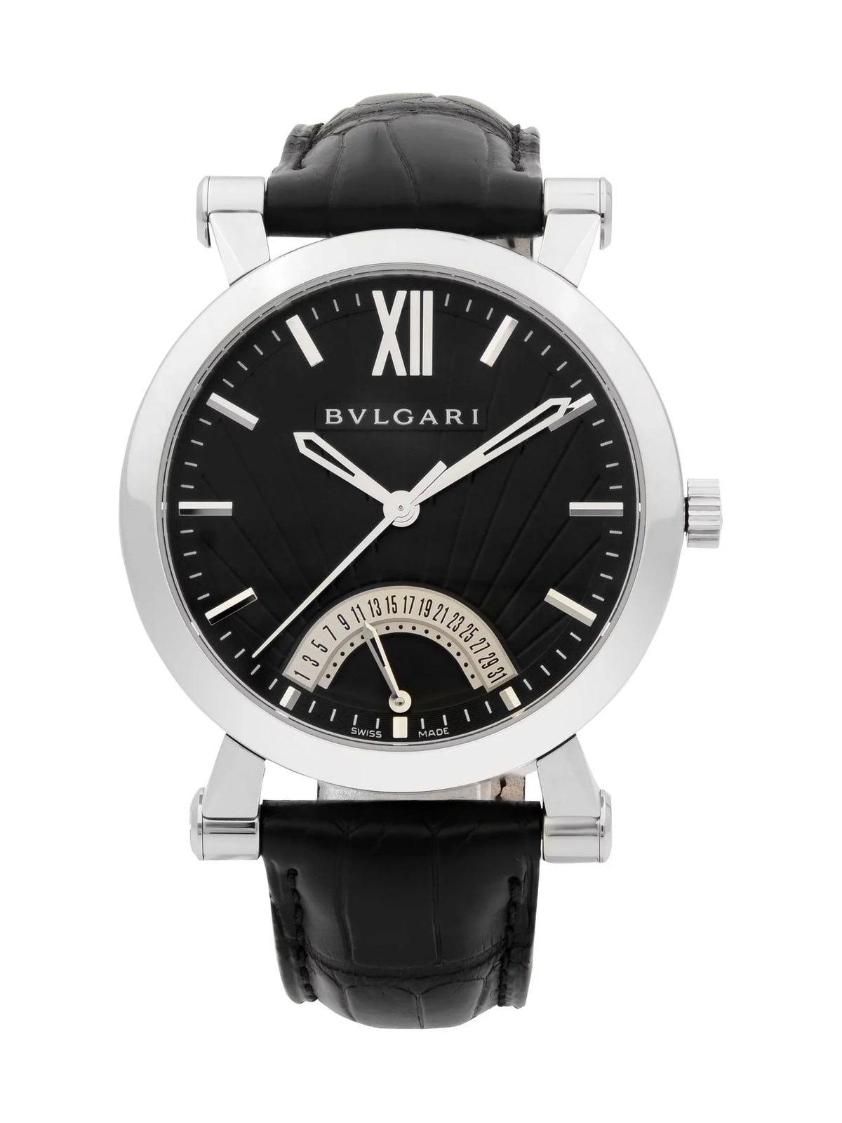 Bvlgari Sotirio Retrograde Steel Black Dial Automatic Mens Watch SB42SDR