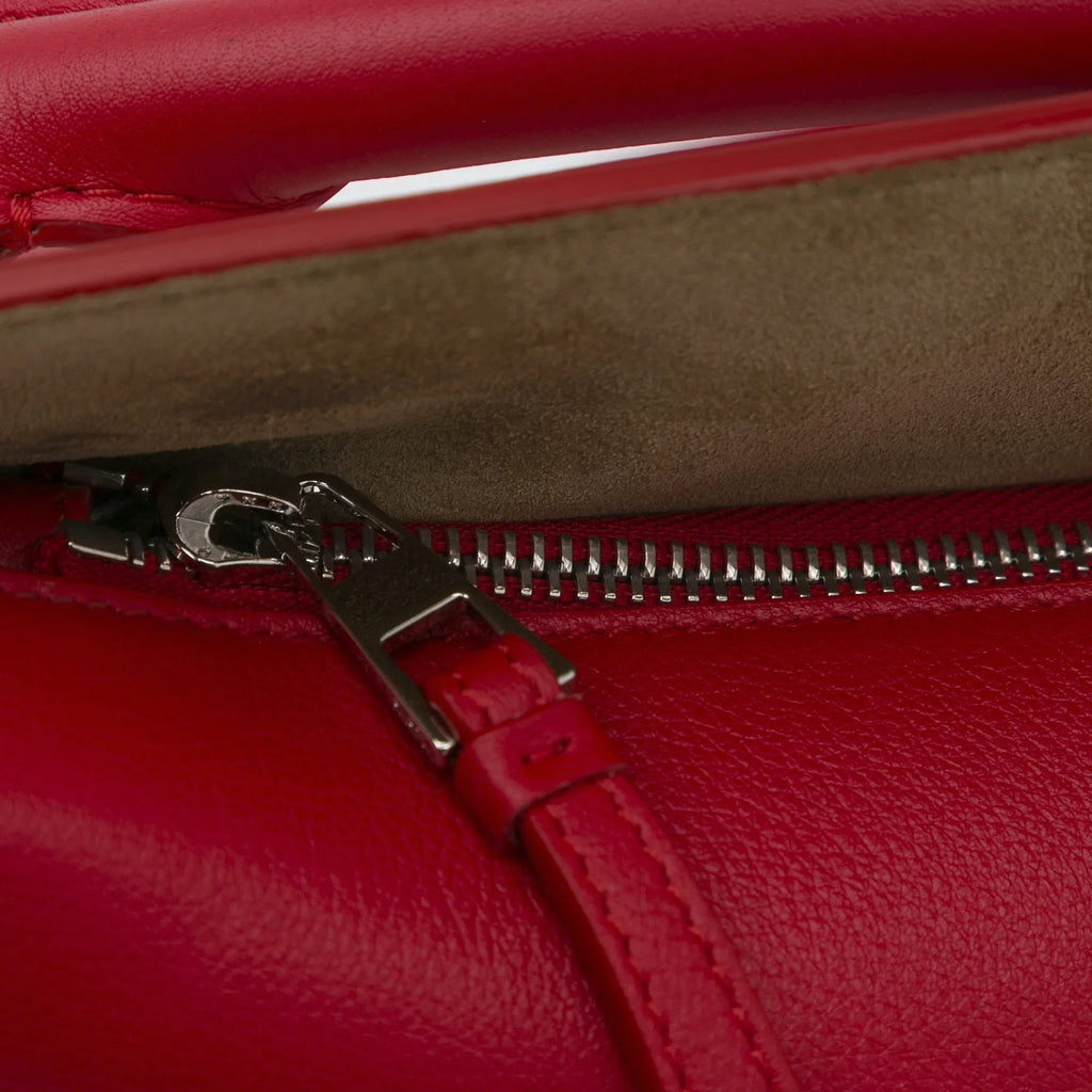 Pre-Owned Authenticated LOEWE Small Mushroom Puzzle Edge Calf Leather Red Satchel Unisex (Good)
