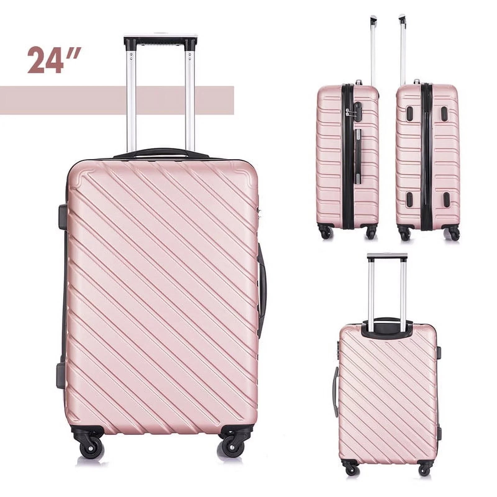 4 Piece Hardshell Luggage Sets,Travel Suitcase,Carry On Luggage with Spinner Wheels Free Cover&Hanger Inside rose gold