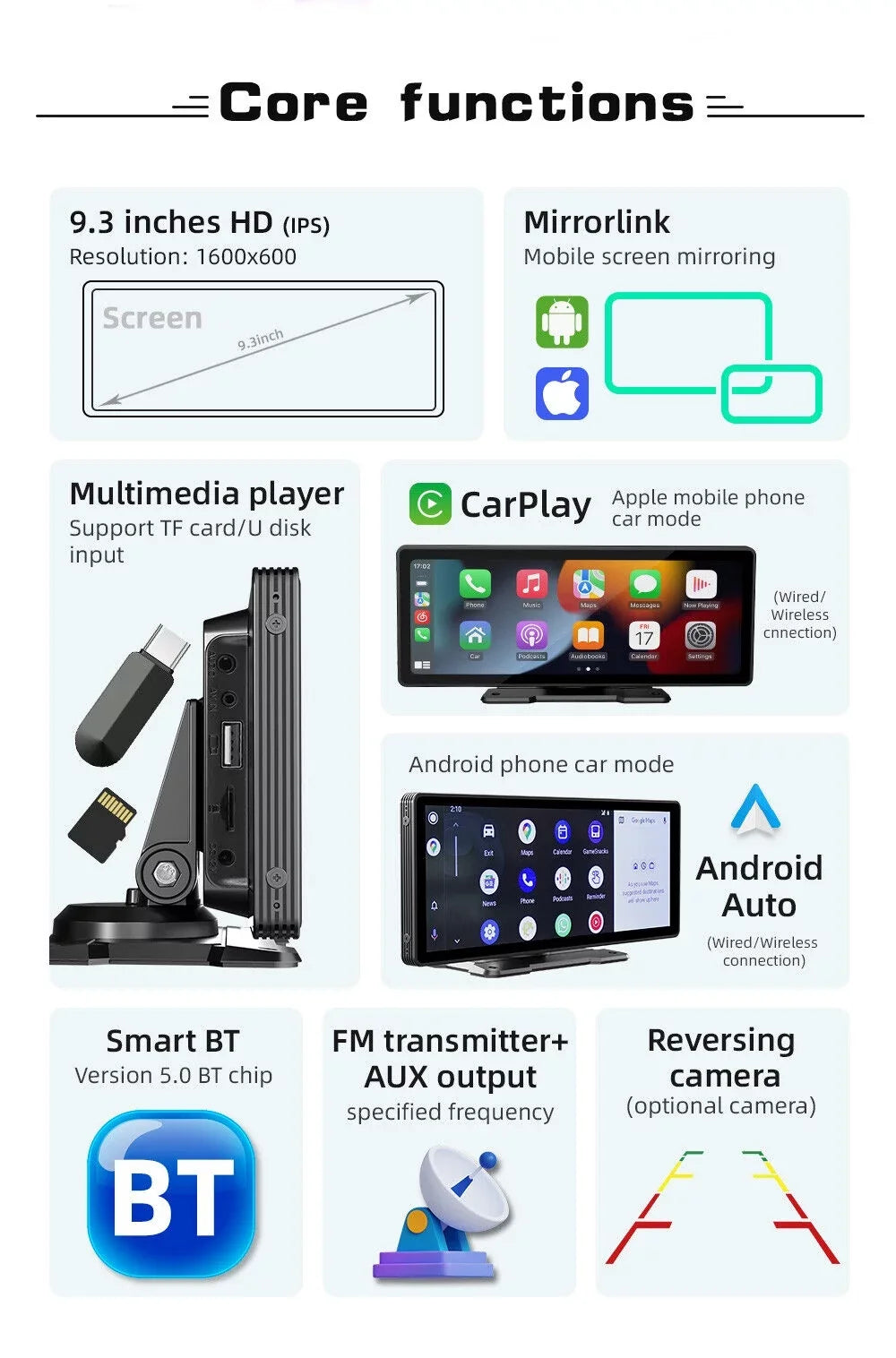 Portable Car Stereo Wireless Apple CarPlay & Android Auto, Car Radio 10.26" Touchscreen, Bluetooth5.0, Mirror Link, Maps Navigation, Voice Control,AUX Cable Vehicles