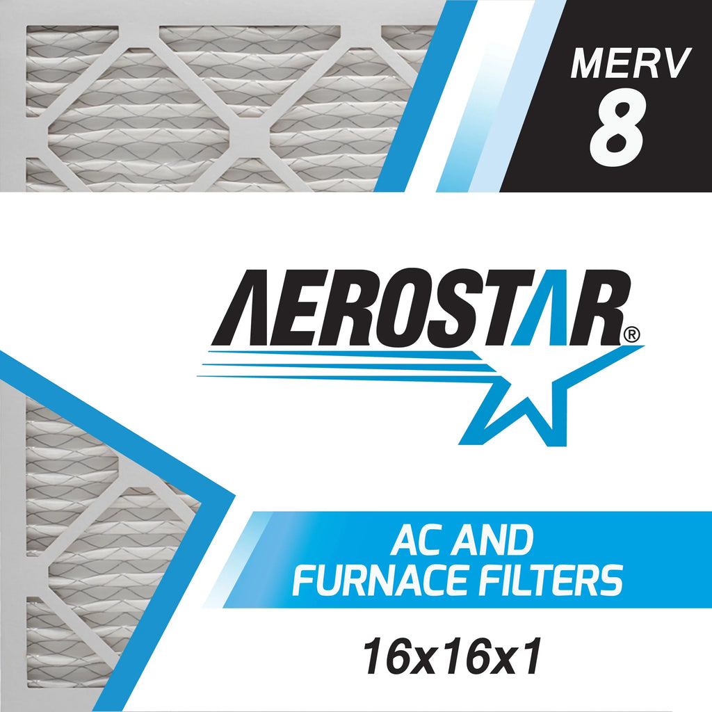 Aerostar 16x16x1 MERV 8 Pleated Air Filter, AC Furnace Air Filter, 2 Pack