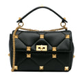 Pre-Owned Authenticated Valentino Medium Roman Stud Satchel Calf Leather Black Unisex (Good)