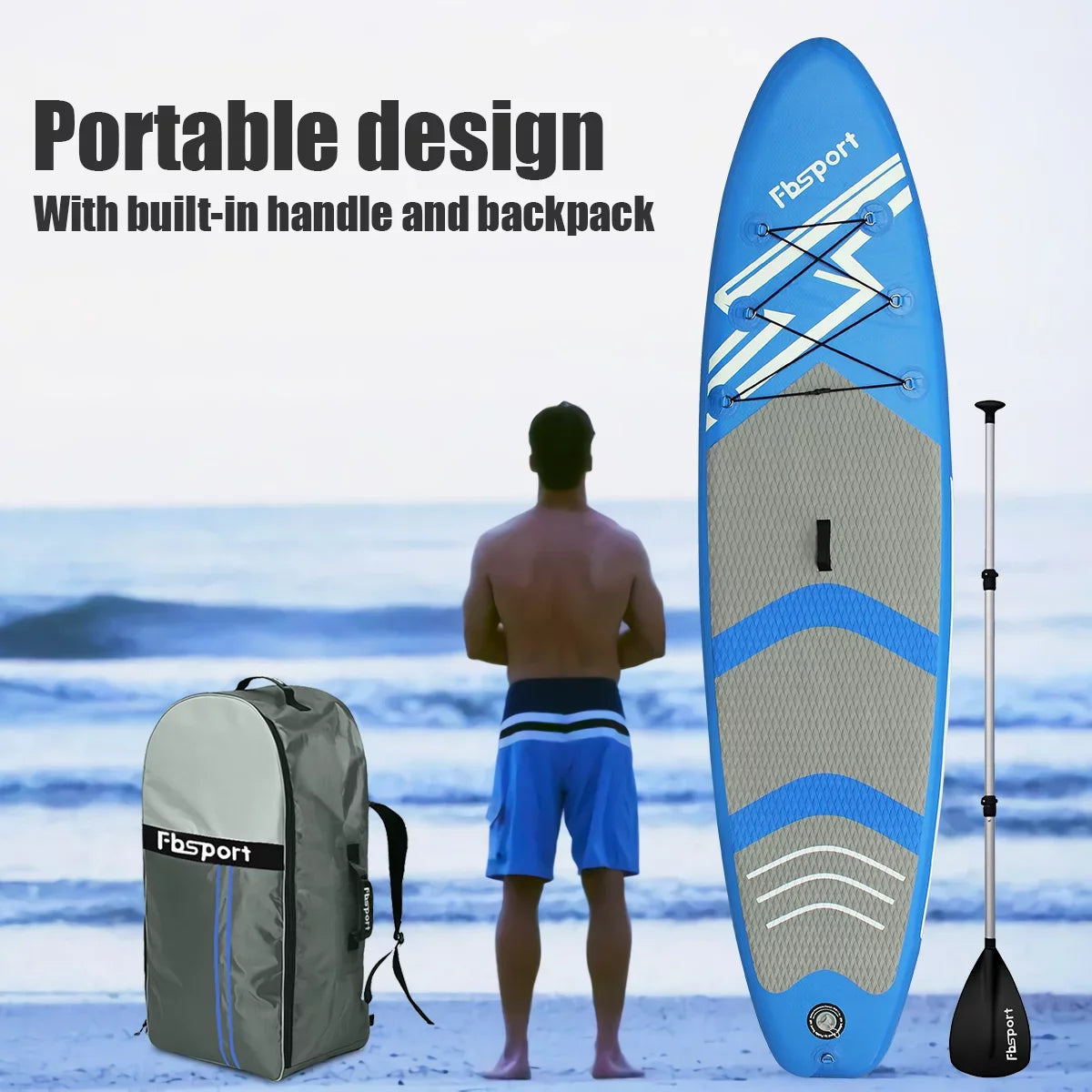 FBSPORT 11 Ft SUP Thickening Inflatable Stand Up Paddle Board w/Complete Accessories & Carry Bag, Surf Control, Non-Slip Deck, Standing Boat Surfboard