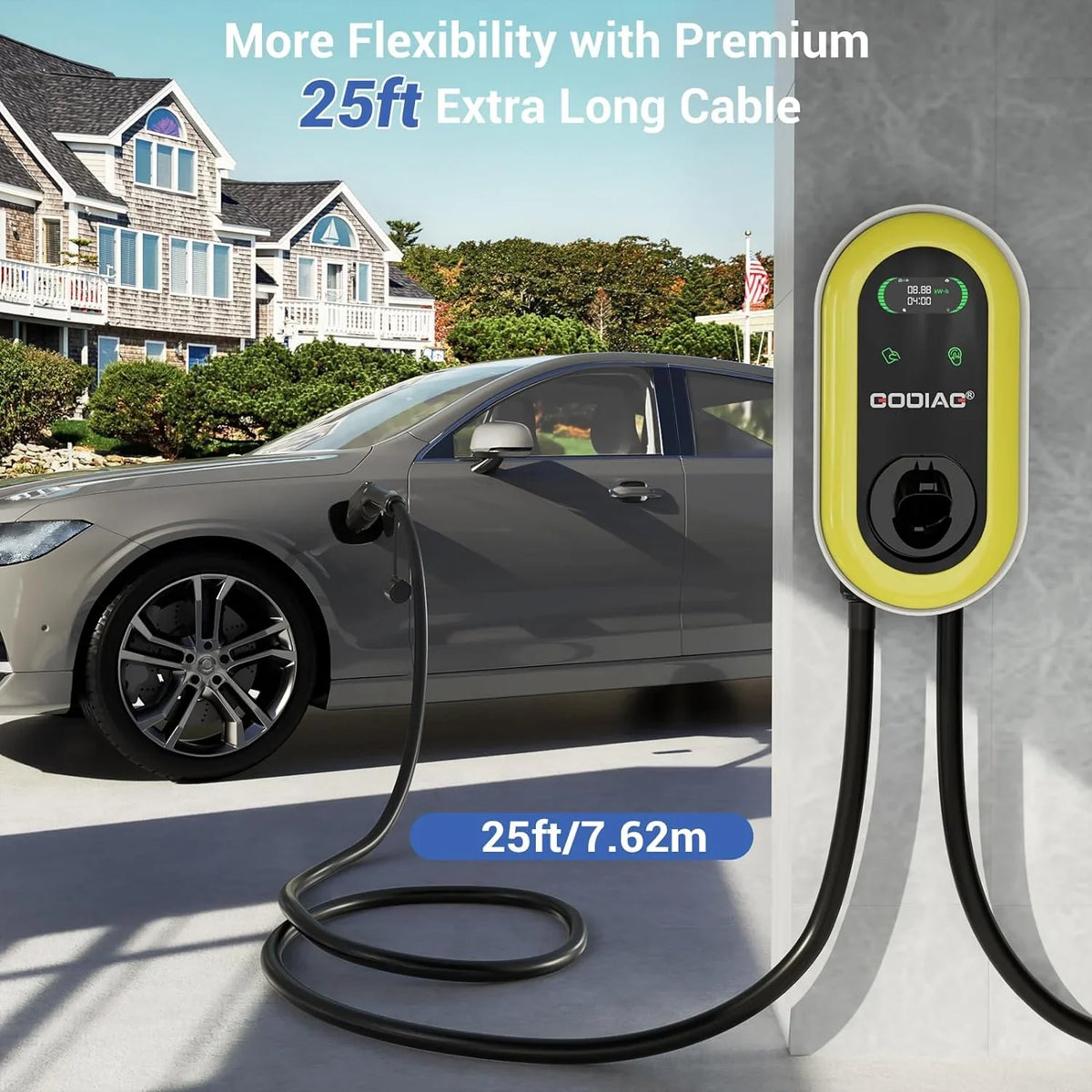 GODIAG Hardwired Level 2 EV Charger, 40Amp/9.6kw 240V Wall-Mount Indoor Outdoor Electric Car Fast Home Charging Station with 25ft Cable