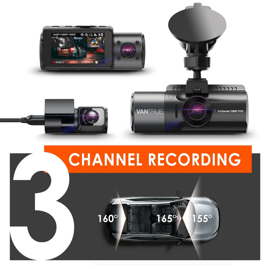Vantrue N4 3 Channel 4K Dash Cam, 4K+1080P Front and Rear, 1440P+1440P Front and Inside, 1440P+1440P+1080P Three Way Triple Car Camera, IR Night Vision, 24 Hours Parking Mode, Support 512GB Max
