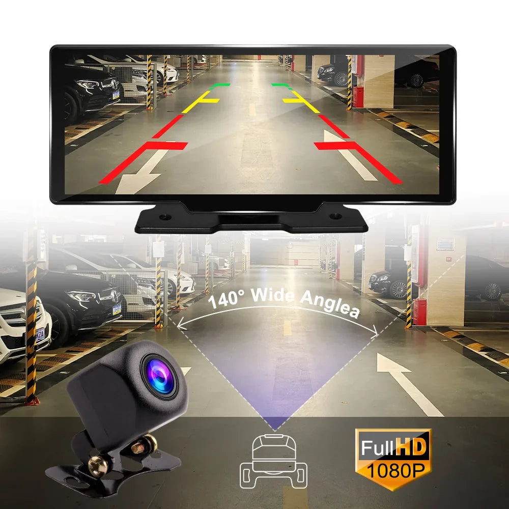 Adas Dash Cam  4K  DVR 10.26"  IPS with touch Screen 2 cameras for Front and Back recording Apple CarPlay , Android Auto Portable Navigation