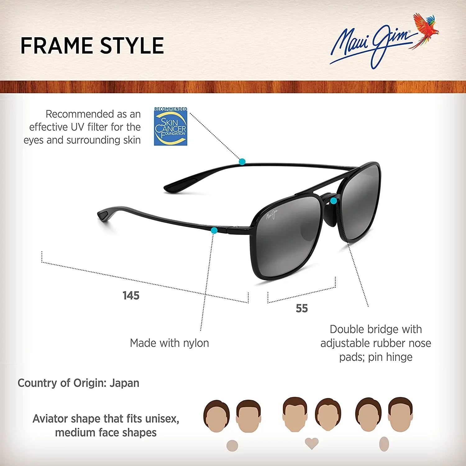 Maui Jim Keokea Neutral Grey Navigator Unisex Sunglasses 447-02 55