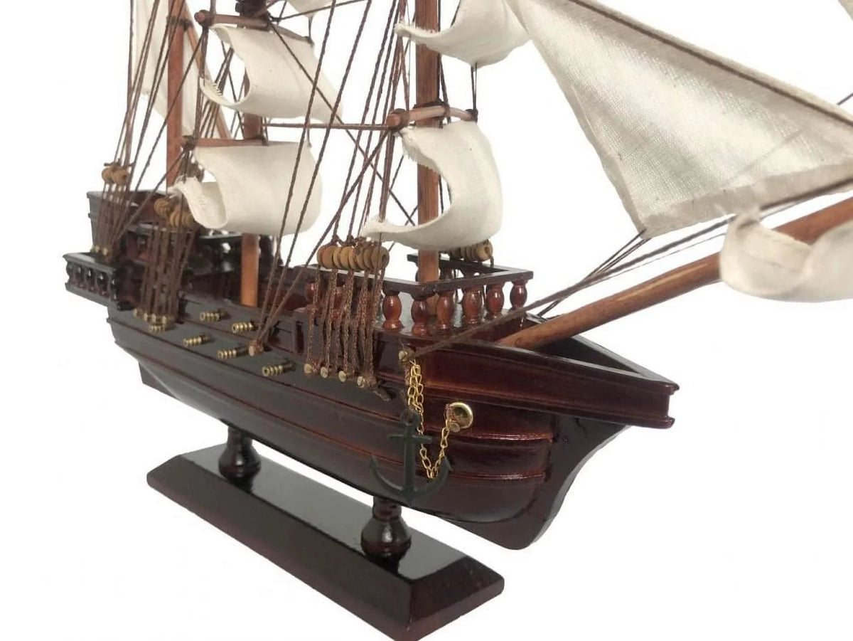 Handcrafted Model Ships  20 in. Wooden Captain Hooks Jolly Roger White Sails Pirate Ship Model from Peter Pan